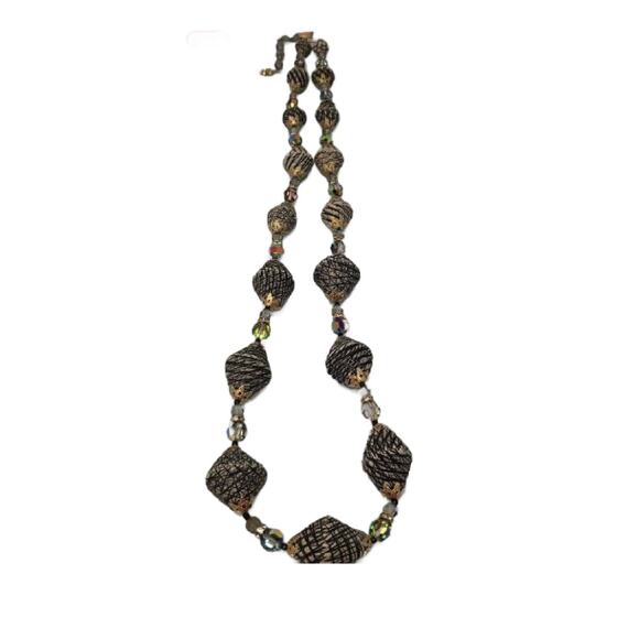 VENDOME Signed Chunky Textured Bicone Beaded  Aurora Borealis Choker Necklace - Picture 9 of 10